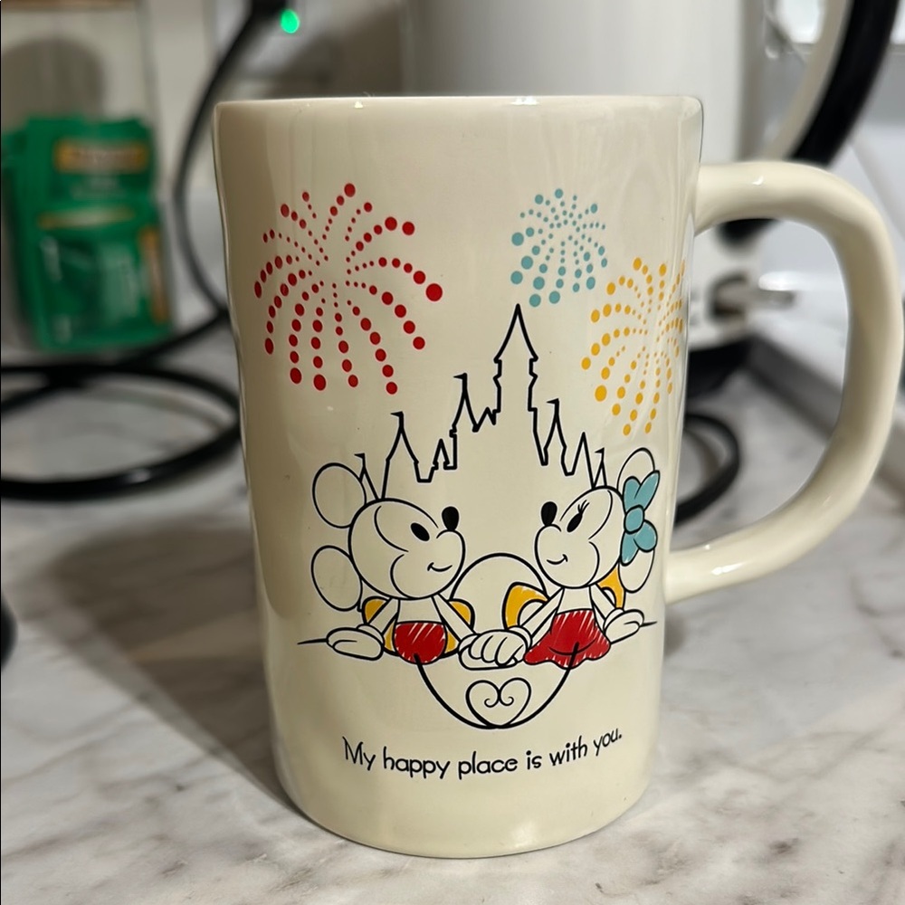 Disney Cream Mug with Mickey and Minnie Fireworks Design